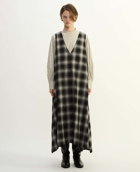 オンブレチェックノースリーブワンピース 詳細画像 ブラック×ライトグレー 8