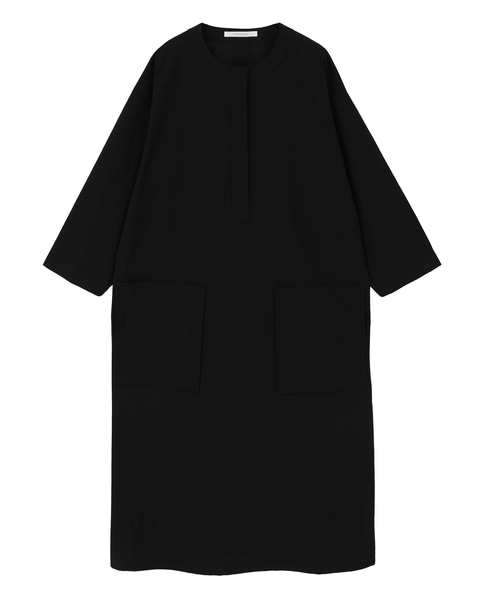 オーガニックコットンクレポンバンドカラーシャツドレス 詳細画像 ブラック 1