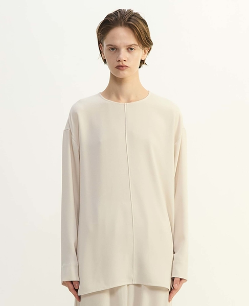 バックサテンジョーゼットノーカラーブラウス 詳細画像 ライトベージュ 1