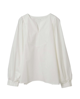 コットンラチネ・タイプライターストライプギャザーブラウス