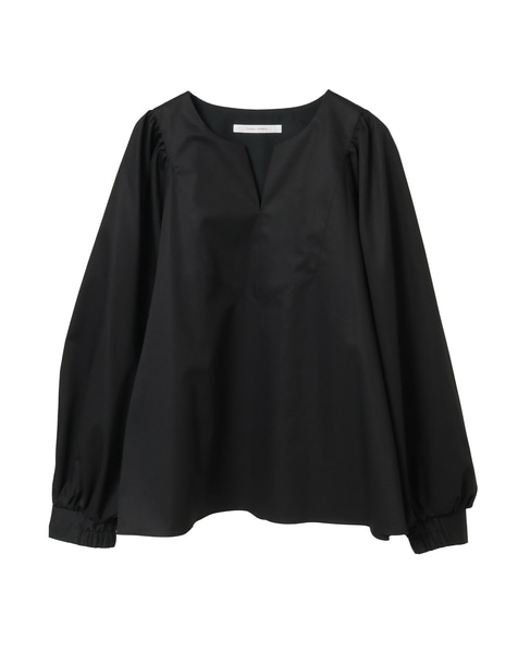 コットンラチネ・タイプライターストライプギャザーブラウス 詳細画像 ブラック 1