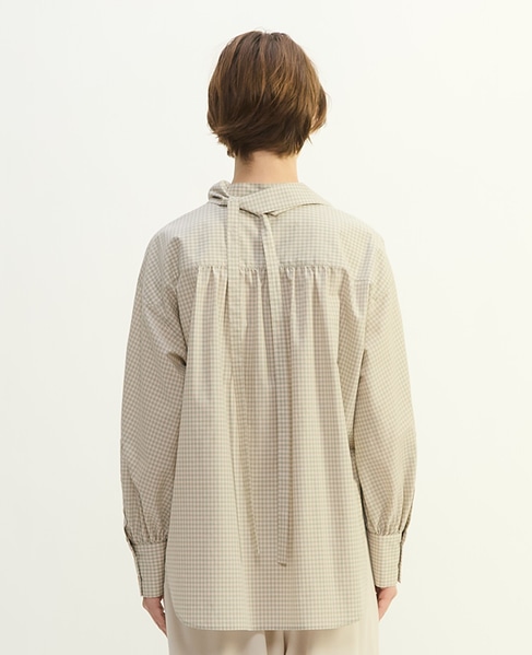 綿シルクビエラ/タイプライターチェックスカーフ付きノーカラーシャツ 詳細画像 アイボリー 12