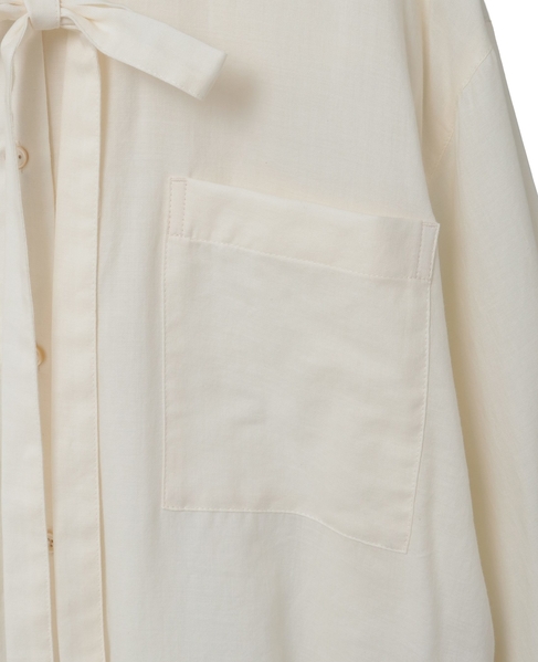 綿シルクビエラ/タイプライターチェックスカーフ付きノーカラーシャツ 詳細画像 アイボリー 7