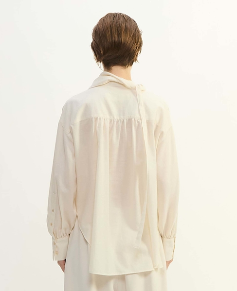 綿シルクビエラ/タイプライターチェックスカーフ付きノーカラーシャツ 詳細画像 キナリ 11