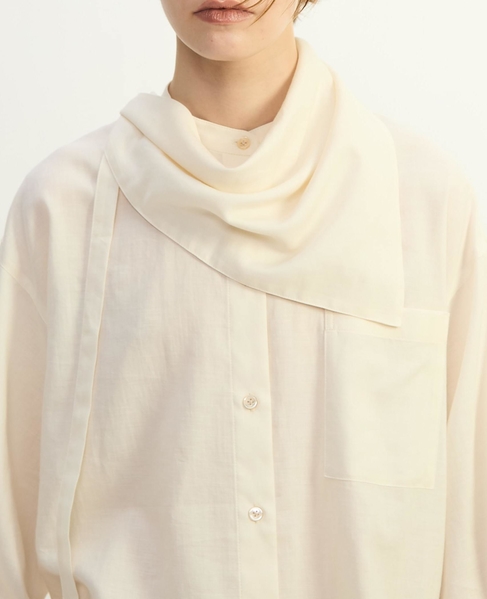 綿シルクビエラ/タイプライターチェックスカーフ付きノーカラーシャツ 詳細画像 キナリ 12