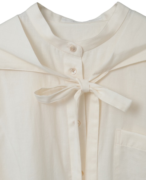 綿シルクビエラ/タイプライターチェックスカーフ付きノーカラーシャツ 詳細画像 キナリ 8