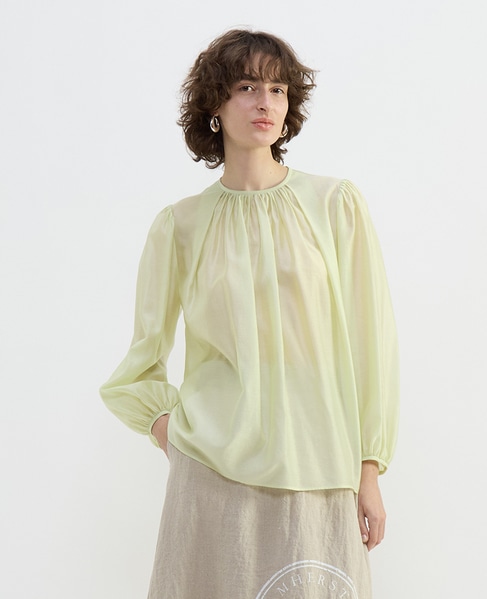 アセテートリヨセルローンシアーギャザーブラウス 詳細画像 イエロー 1
