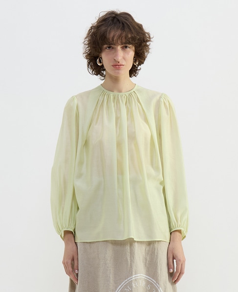 アセテートリヨセルローンシアーギャザーブラウス 詳細画像 イエロー 2