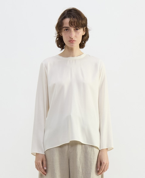 キュプラサテンクルーネックブラウス 詳細画像 オフホワイト 2