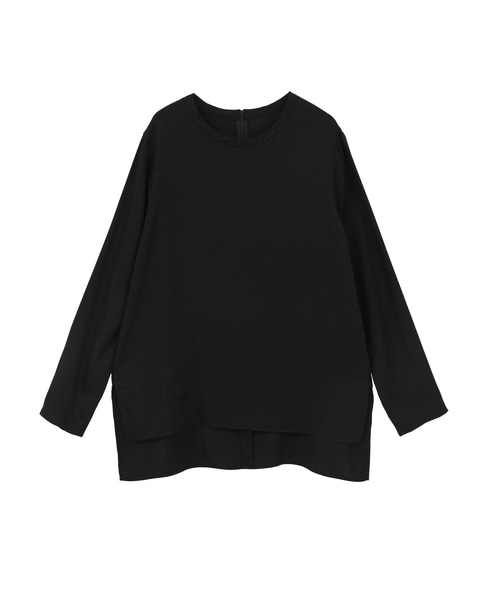 キュプラサテンクルーネックブラウス 詳細画像 ブラック 1