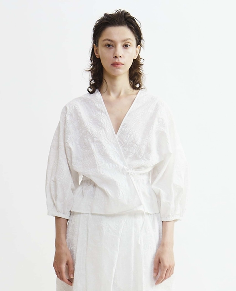 塩縮プリントカシュクールブラウス 詳細画像 ホワイト 2