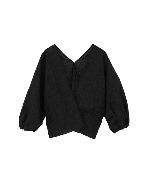 塩縮プリントカシュクールブラウス 詳細画像 ブラック 1