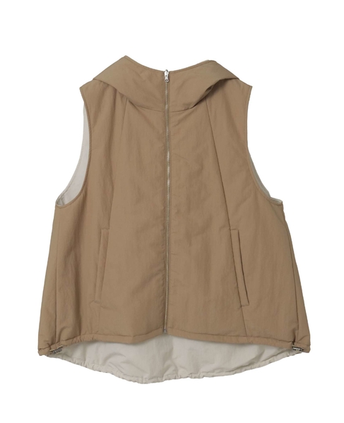 スーピマナイロンタイプライターパディングショートベスト 詳細画像 ベージュ 1