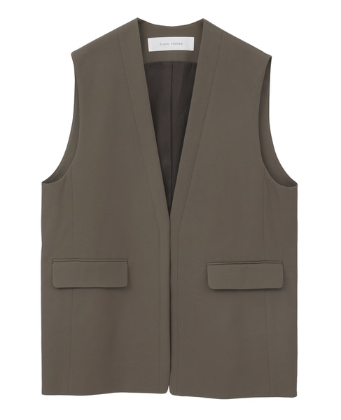 コットンキュプララチネノーカラーベスト 詳細画像 カーキグレー 1