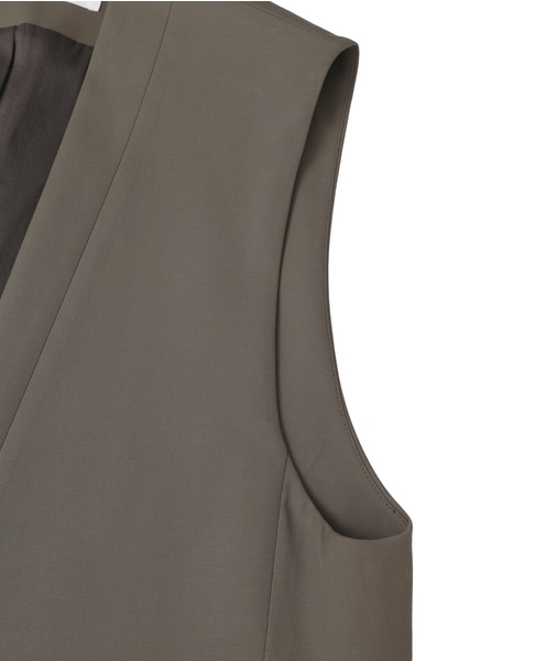 コットンキュプララチネノーカラーベスト 詳細画像 カーキグレー 4