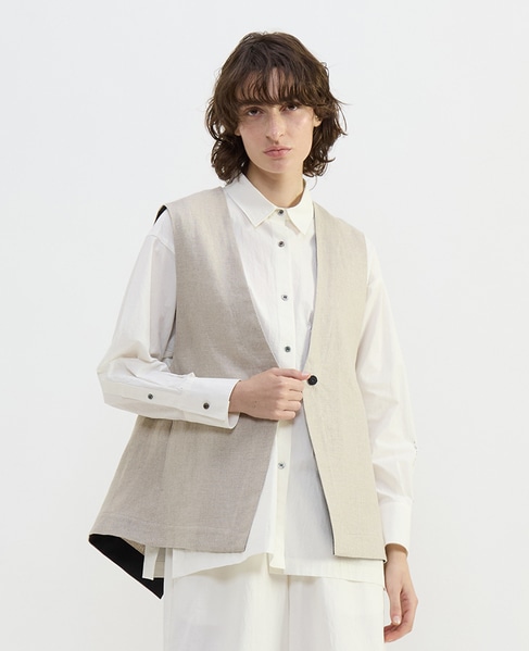リネンオックスデザインベスト 詳細画像 ベージュ 1