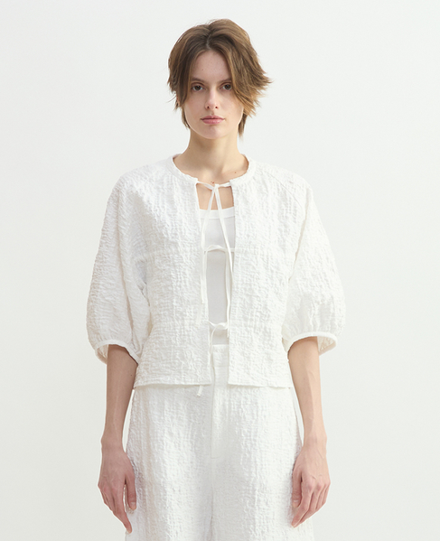 ラッセルジャカードボリュームスリーブブラウス 詳細画像 ホワイト 2