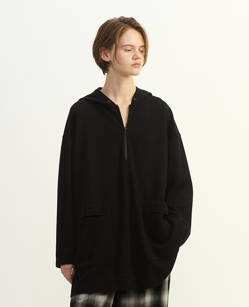 ウールミニワッフルハーフジップフーディ 詳細画像 ブラック 1