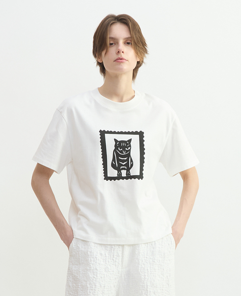 キャットスタンププリントTシャツ 詳細画像 ホワイト 1