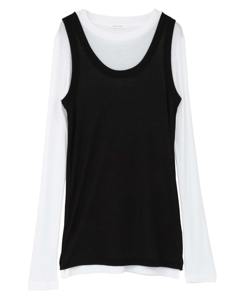 ハイツイストフライスタンクトップレイヤードTシャツ 詳細画像 ホワイト&times;ブラック 1