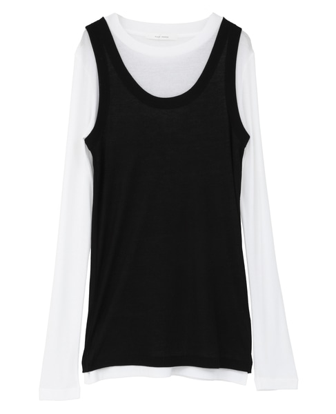 ハイツイストフライスタンクトップレイヤードTシャツ 詳細画像 ホワイト×ブラック 12