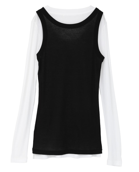 ハイツイストフライスタンクトップレイヤードTシャツ 詳細画像 ホワイト×ブラック 13