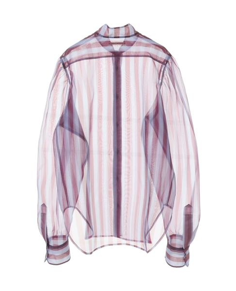 【CURRENTAGE/カレンテージ】Stripe organdie blouse 詳細画像 ブルーXボルドー 2