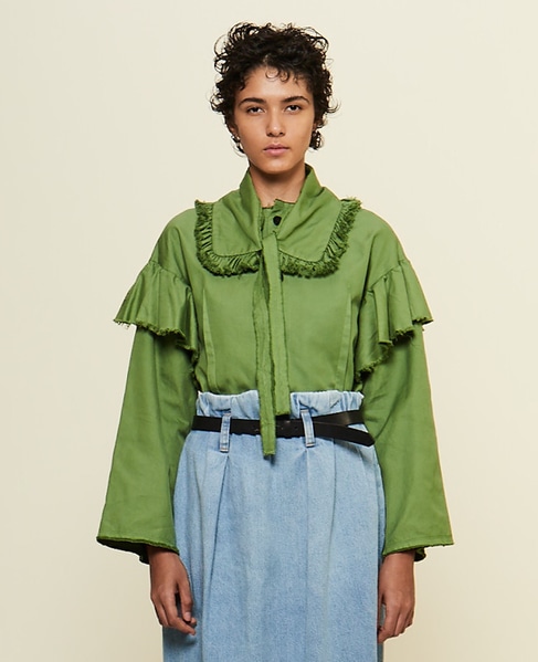 【CURRENTAGE/カレンテージ】Ruffle Ox Blouse 詳細画像 グリーン 2