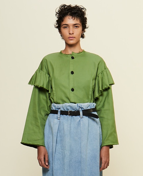【CURRENTAGE/カレンテージ】Ruffle Ox Blouse 詳細画像 グリーン 3
