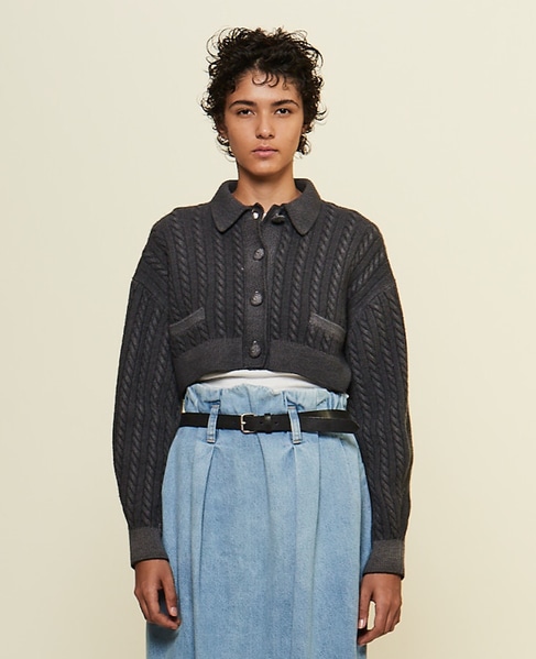 【CURRENTAGE/カレンテージ】Cable short knit 詳細画像 グレー 1