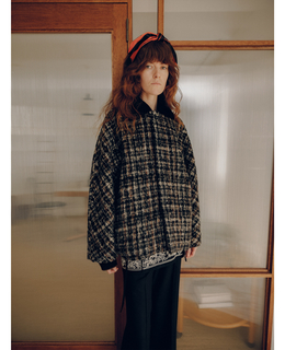 SHAGGY TWEED CHECK SHORT COAT