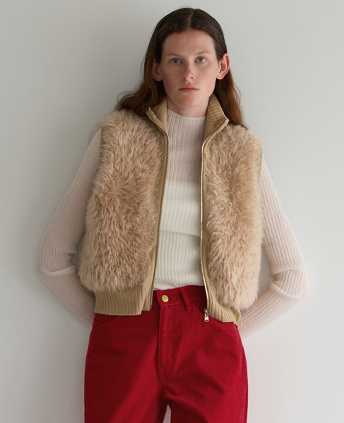 SHAGGY KNIT COMBI ZIP VEST 詳細画像 ベージュ 1