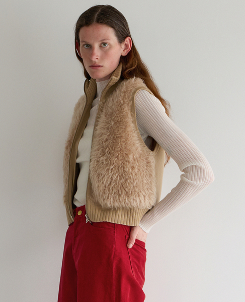 SHAGGY KNIT COMBI ZIP VEST 詳細画像 ベージュ 2