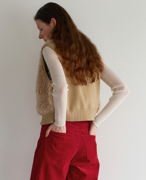 SHAGGY KNIT COMBI ZIP VEST 詳細画像 ベージュ 3