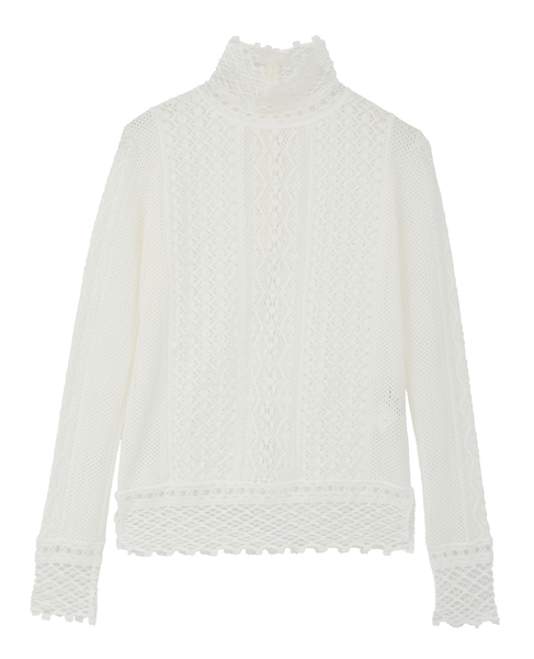 【CURRENTAGE/カレンテージ】LACE COMBI HIGH NECK PULLOVER 詳細画像 ホワイト 1