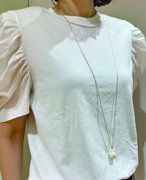 【CURRENTAGE/カレンテージ】Premium Cotton Jersey Gather Sleeve Cut and Sew 詳細画像 ホワイト 2
