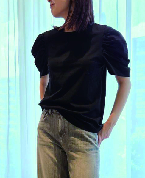 【CURRENTAGE/カレンテージ】Premium Cotton Jersey Gather Sleeve Cut and Sew 詳細画像 ブラック 2
