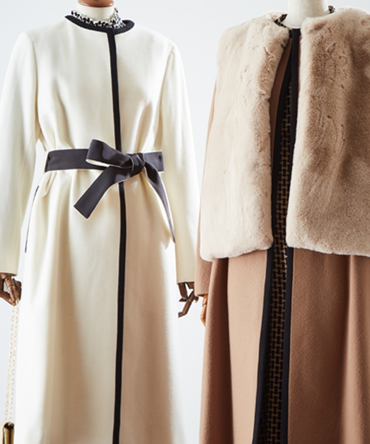 【新品同様】Tiara ロングコート ベルト付き ベージュ アイボリー TIARA】TIARA秋冬アウターコレクション｜メルローズ公式通販