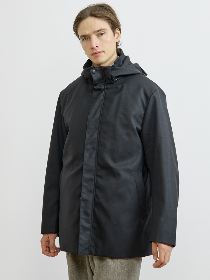 MEN'S MELROSE シャークスキンボンディングフーデットブルゾンフード （ブラック） ディティール