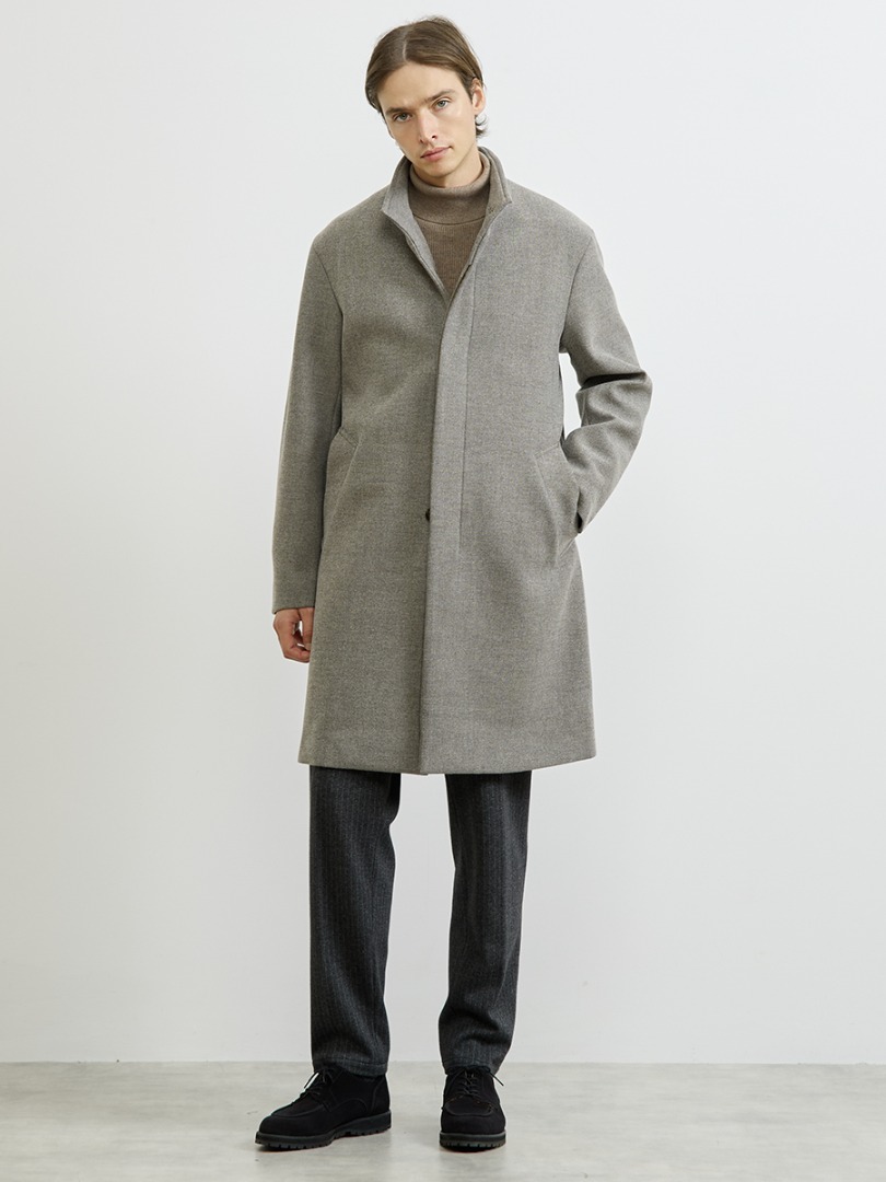 MEN'S MELROSE ライトツィードボンディングスタンドカラーコート 全身スタイリング