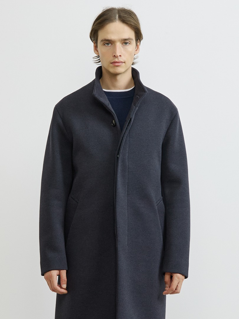 MEN'S MELROSE ライトツィードボンディングスタンドカラーコート (ネイビー) ディティール