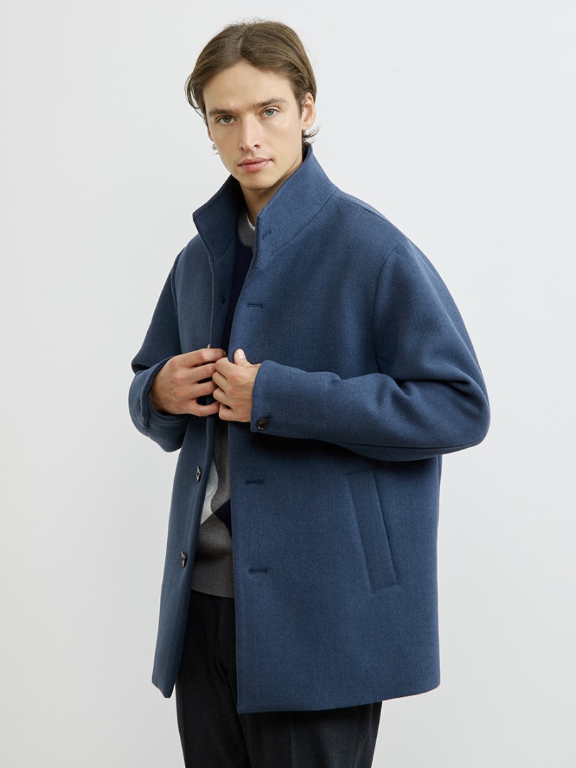 MEN'S MELROSE アヤメルトンスタンドハーフコート（ライトネイビー） ディテール