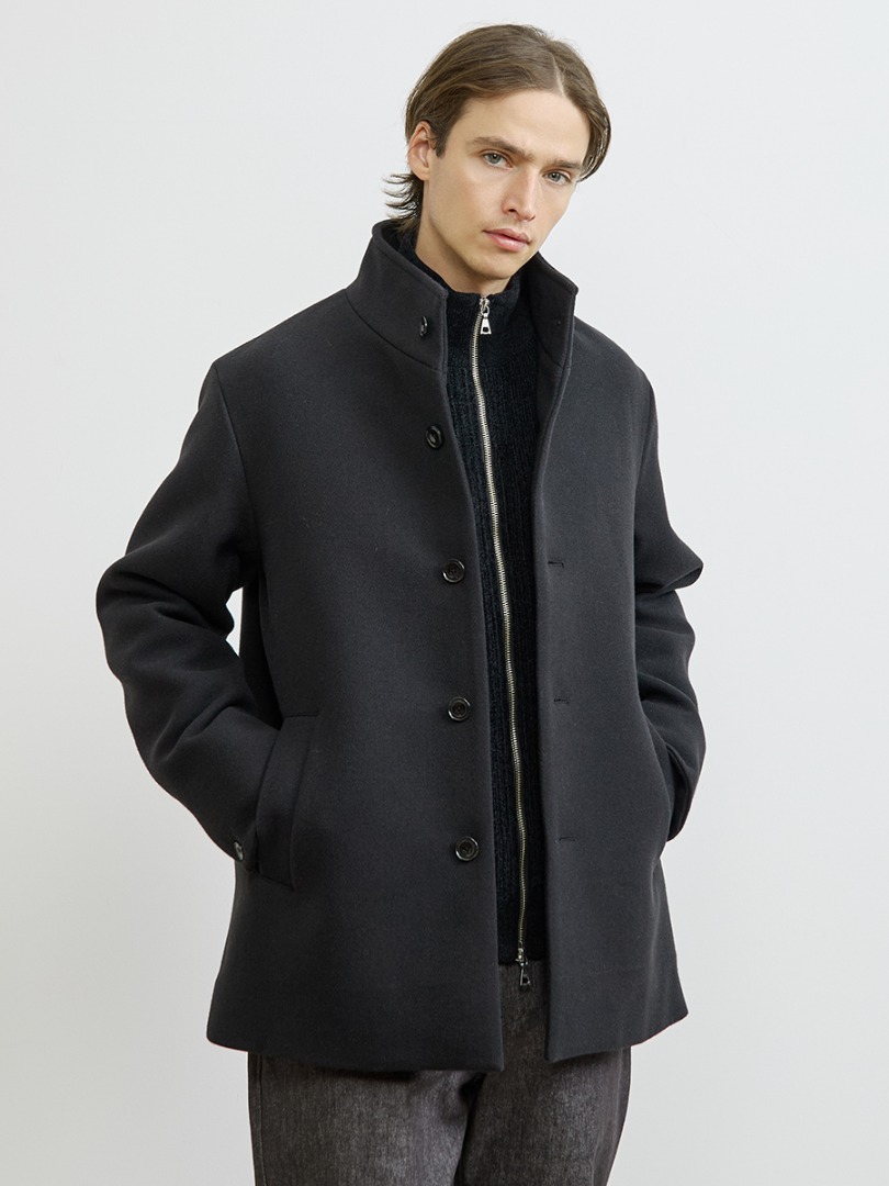 MEN'S MELROSE アヤメルトンスタンドハーフコート（ブラック） ディテール