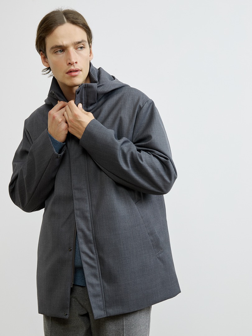 MEN'S MELROSE シャークスキンボンディングフーデットブルゾンフード　スタイリング